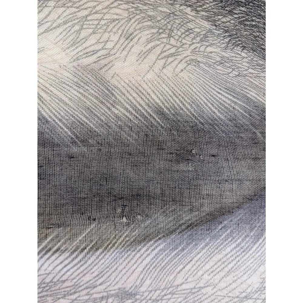 Eyelash Fringe Festival Scarf Multi Wear Wrap Feather Print Semi Sheer Boho Chic